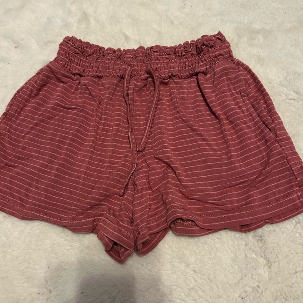 High Waist Red Striped Shorts with Elastic Waistband